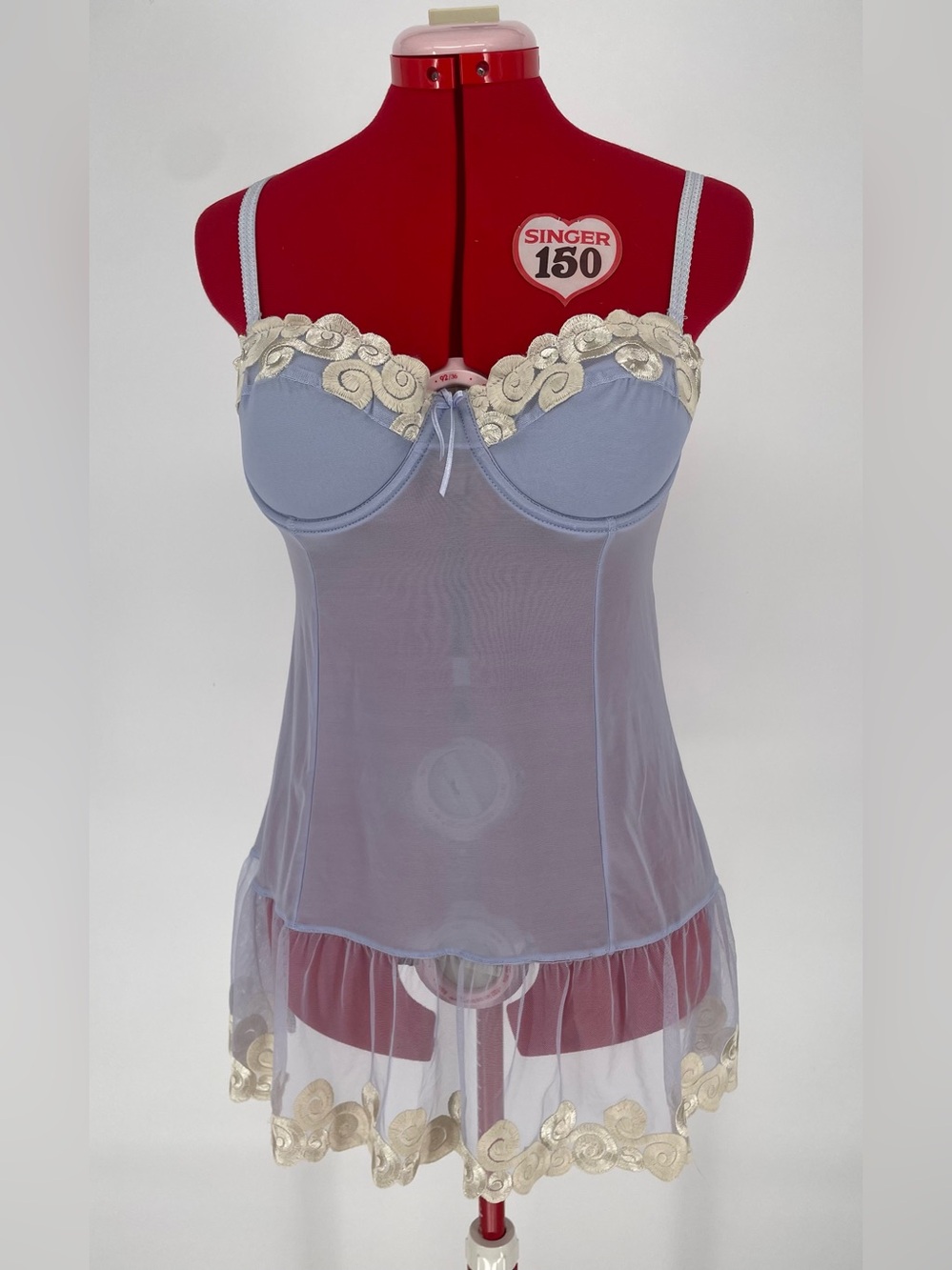 Intimate Icing Periwinkle Blue Sheer Mesh  Underwire Babydoll Lingerie